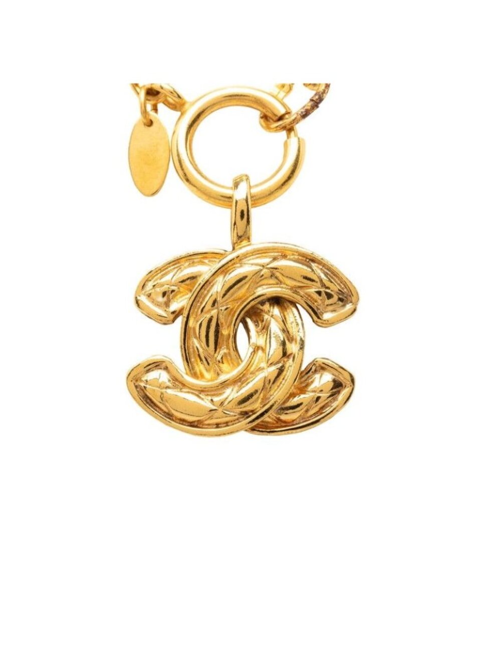 Chanel CC Logo Quilted Chain Pendant Gold Plated